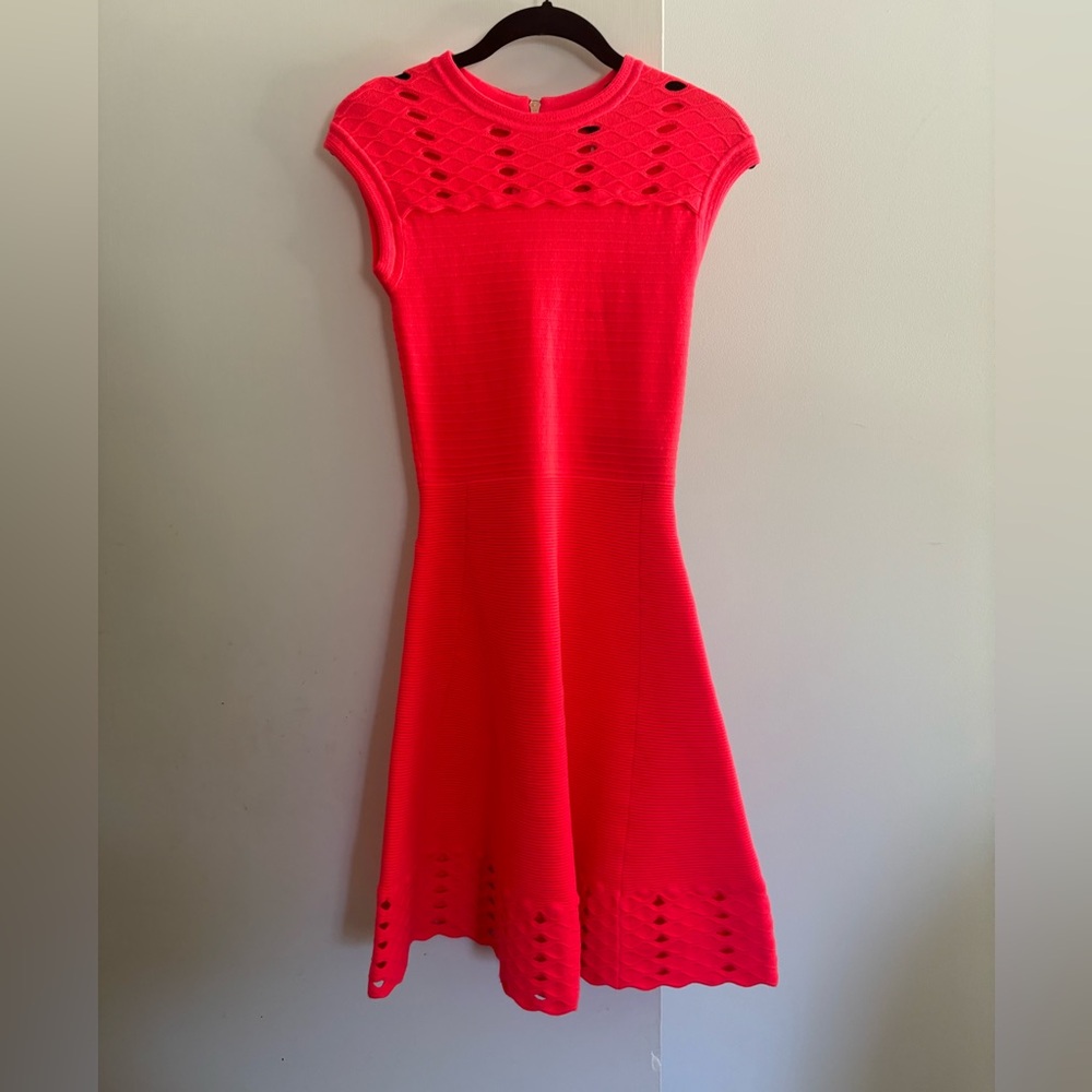 NWT Ted Baker London Skater Dress in vibrant coral color Size Ted 0 US 2